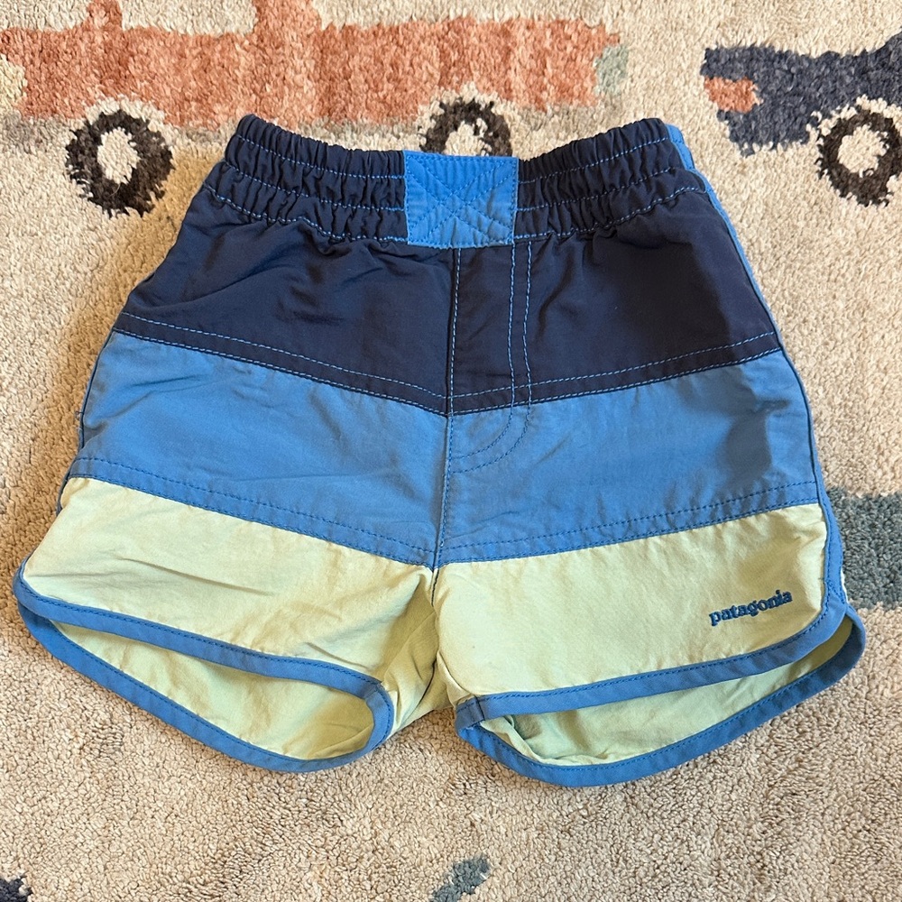 Patagonia Navy and Light Green Toddler Boardshorts 3T